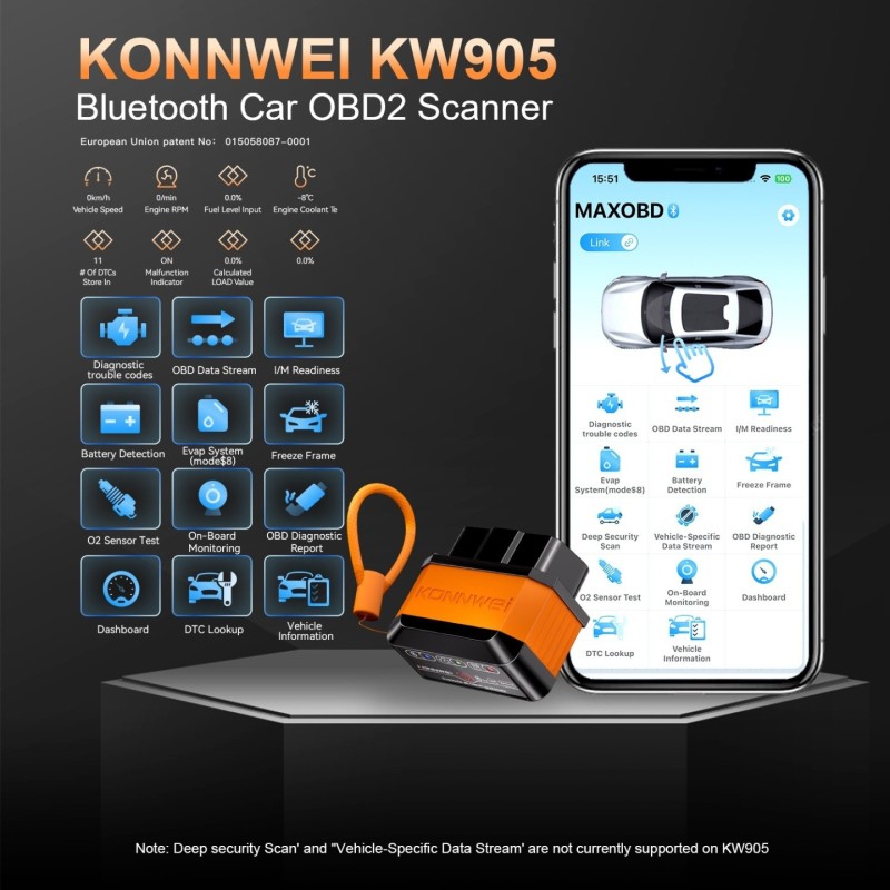 KONNWEI KW905 ELM327 Bluetooth Car obd2 scanner For Android And iOS