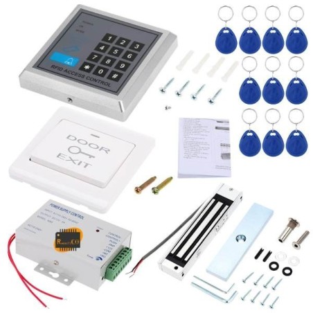 RFID Door Access Control System Kit DIY +180KG Electric Magnetic Lock+ 10pcs Rfid Keyfobs tags + Power Supply + Exit Button